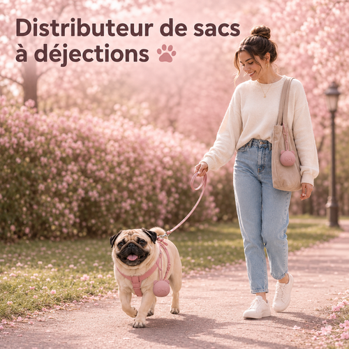 Pochette à sacs à déjections clipsée à la laisse du chien
