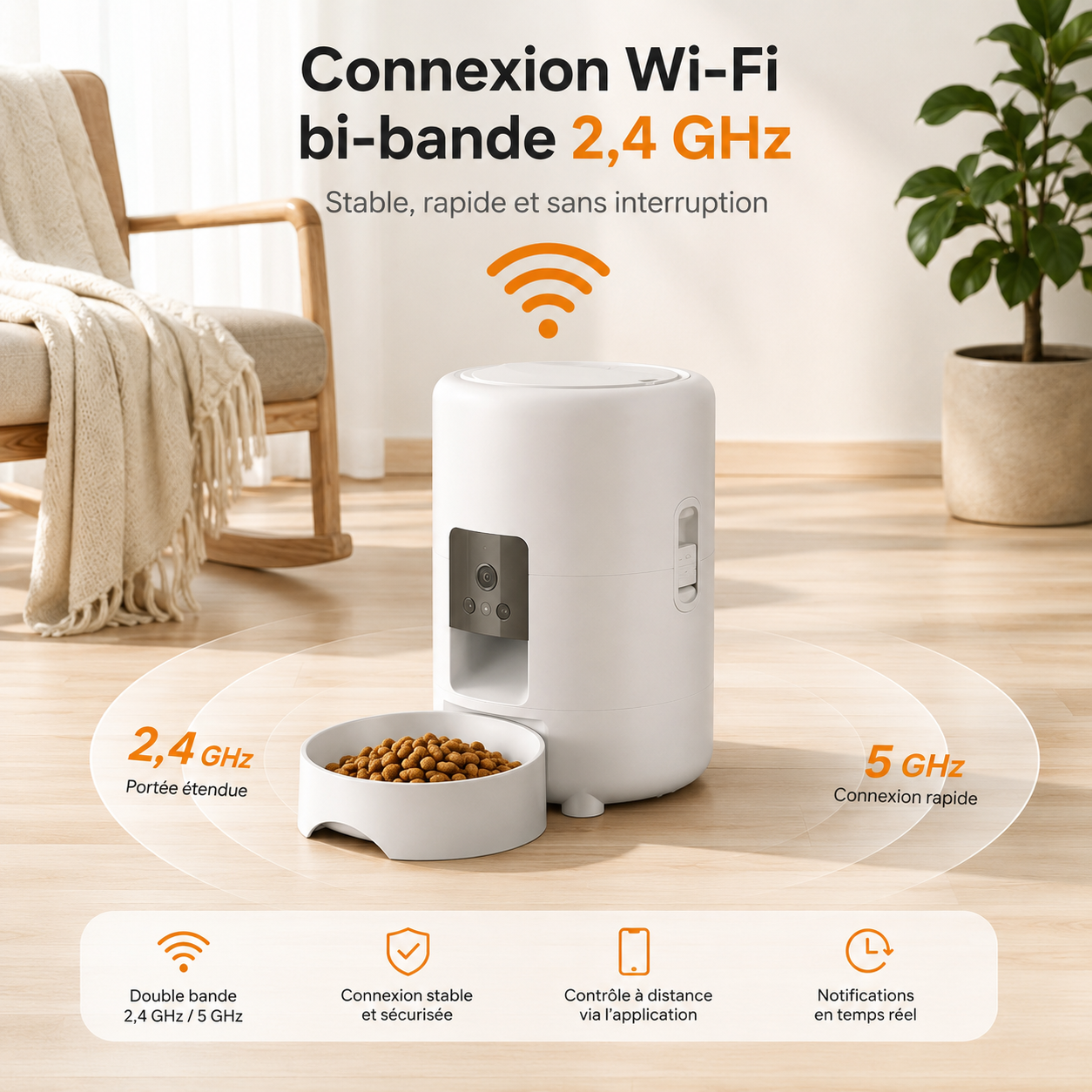 Distributeur automatique de croquettes connecté Wi-Fi – Noir