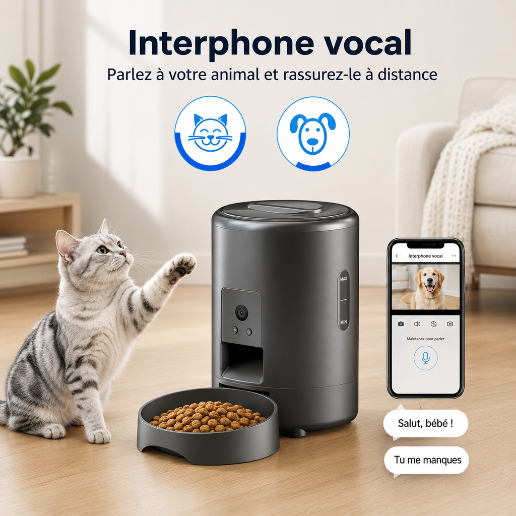 Distributeur automatique de croquettes connecté Wi-Fi – Noir