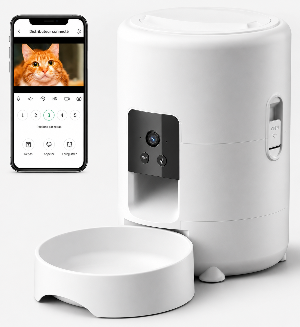 Distributeur automatique de croquettes connecté Wi-Fi – Blanc